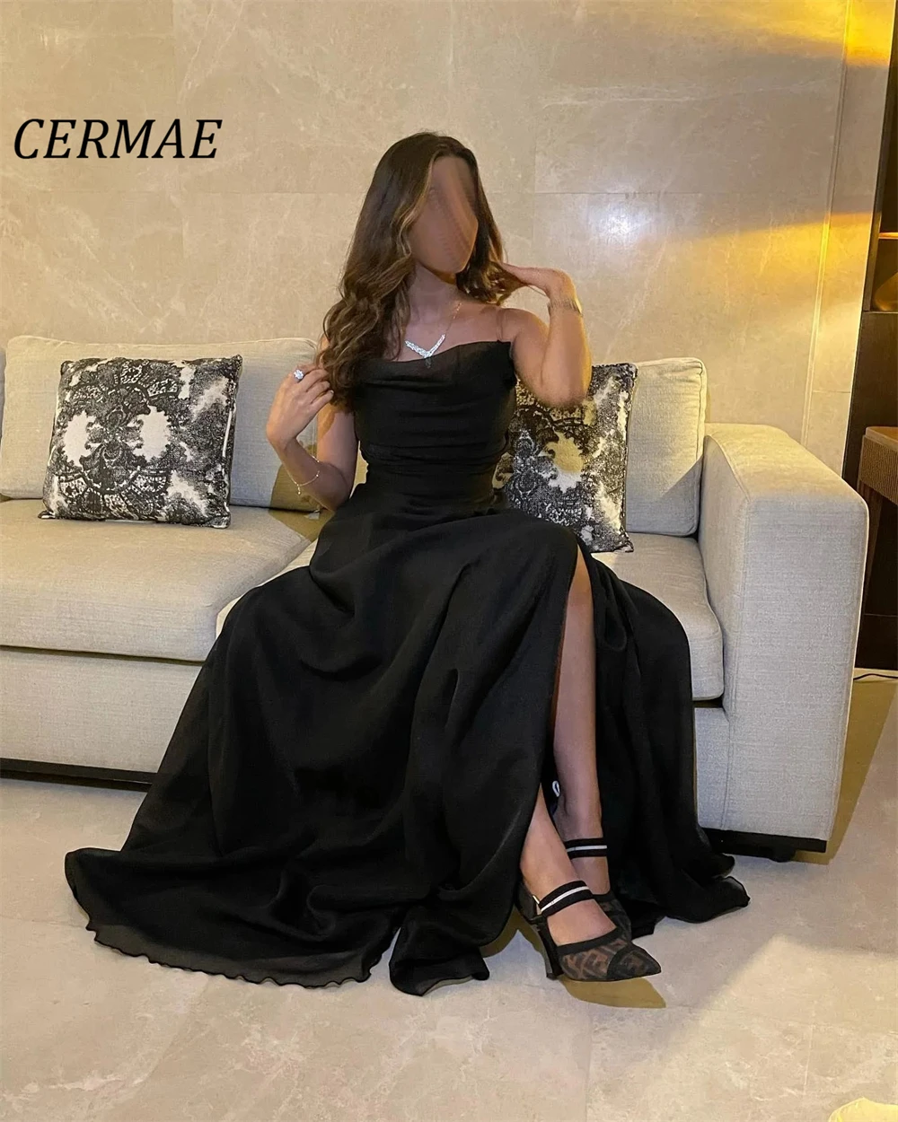 CERMAE Strapless Sling Long Chiffon Evening Gown Prom Black A-Line Party Formal Dresses for Women 2023
CERMAE Strapless Sling Long Chiffon Evening Gown Prom Black A-Line Party Formal Dresses for Women 2023