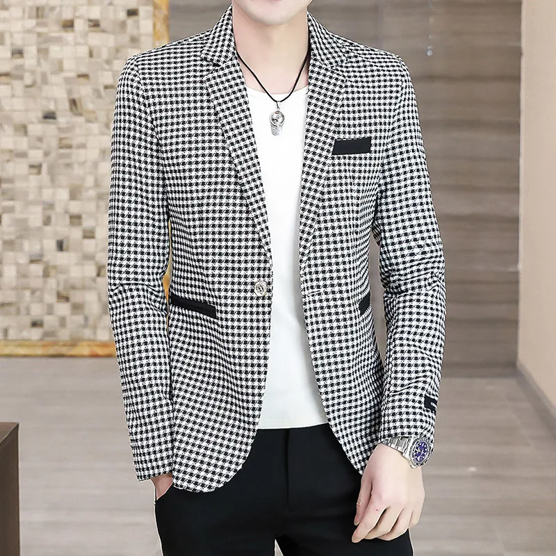 Men's Spring and Autumn Houndstooth Suit Jacket Long-sleeved New Single-breasted No-slit Suit Collar Casual Slim Regular Style
Men's Spring and Autumn Houndstooth Suit Jacket Long-sleeved New Single-breasted No-slit Suit Collar Casual Slim Regular Style
