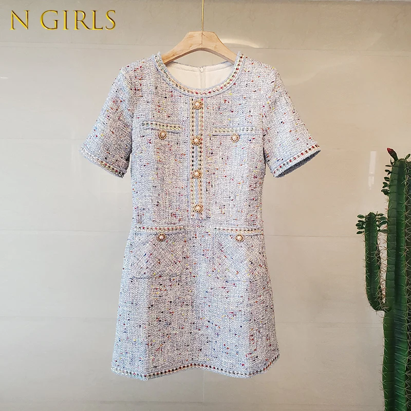 N GIRLS New Arrival Runway Luxury Tweed Ladies Beading Wool Blend Vintage Woolen Slim Elegant Women's Office Dress Vestidos
N GIRLS New Arrival Runway Luxury Tweed Ladies Beading Wool Blend Vintage Woolen Slim Elegant Women's Office Dress Vestidos