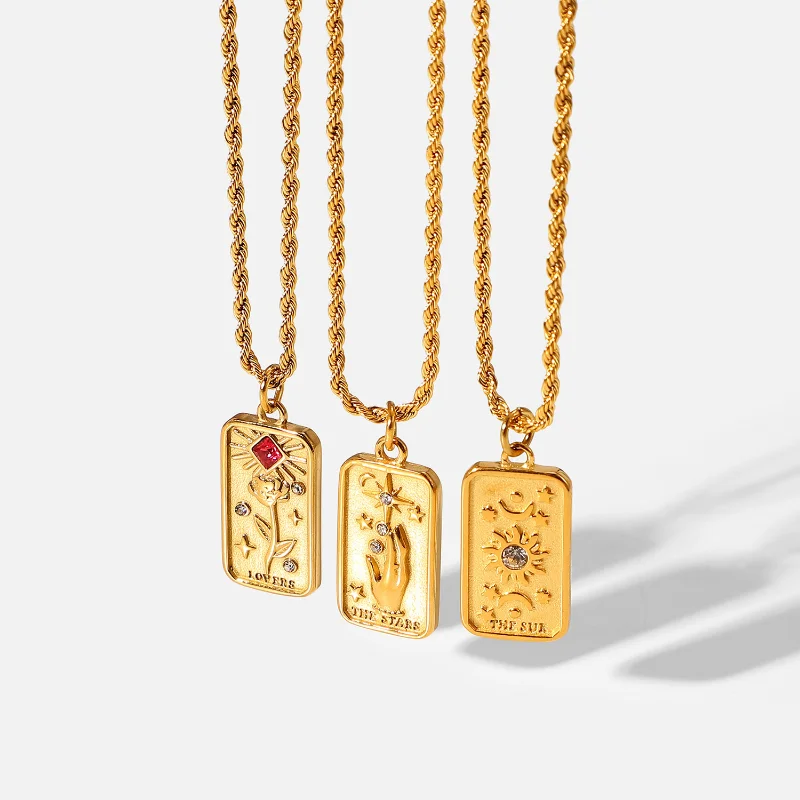 

Minar Unusual Anti Tarnish Star Sun Medallion Coin Pendant Necklaces Women 18K Gold Plated Titanium Steel Twisted Chain Necklace