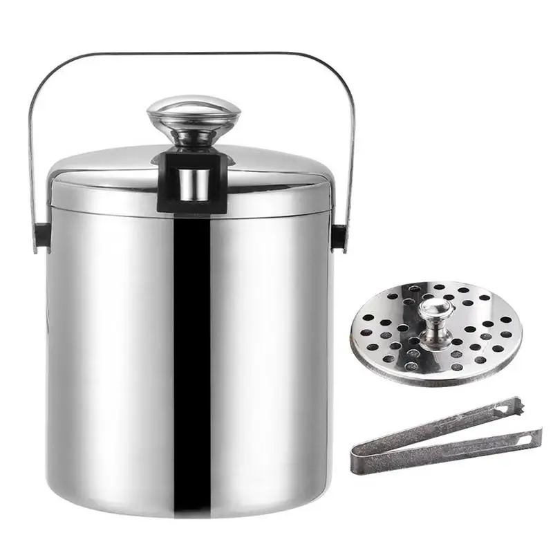 1.3L Insulated Double Walled Stainless Steel Ice Bucket With Tong Lid And Strainer Easy Carrying For Champagne Party Bar Wine 
1.3L Insulated Double Walled Stainless Steel Ice Bucket With Tong Lid And Strainer Easy Carrying For Champagne Party Bar Wine
