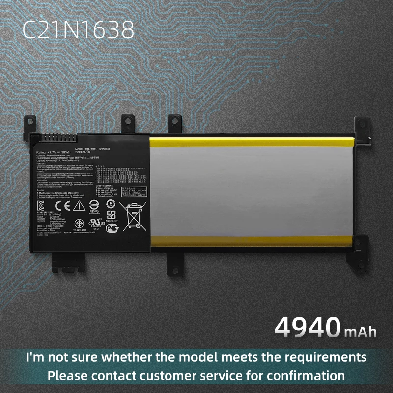 Original New C21N1638 Laptop Battery for Asus A480UF8250 A480UR7100/7200/8250/8550 A480UA7100 F442UR8250 R419UR8250 2ICP4/59/134
Original New C21N1638 Laptop Battery for Asus A480UF8250 A480UR7100/7200/8250/8550 A480UA7100 F442UR8250 R419UR8250 2ICP4/59/134