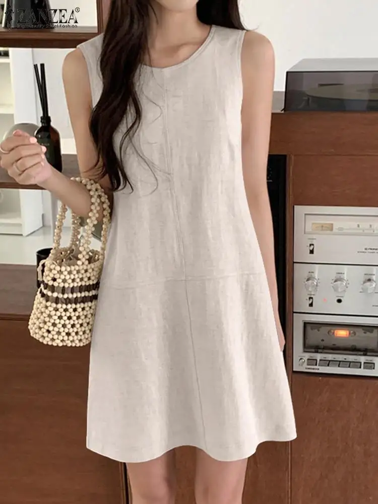 2022 Vintage Solid Mini Dress Dating Holiday Loose Sleeveless Tank Vestidos ZANZEA Summer Elegant Women Party Dress Robes Femme 
2022 Vintage Solid Mini Dress Dating Holiday Loose Sleeveless Tank Vestidos ZANZEA Summer Elegant Women Party Dress Robes Femme