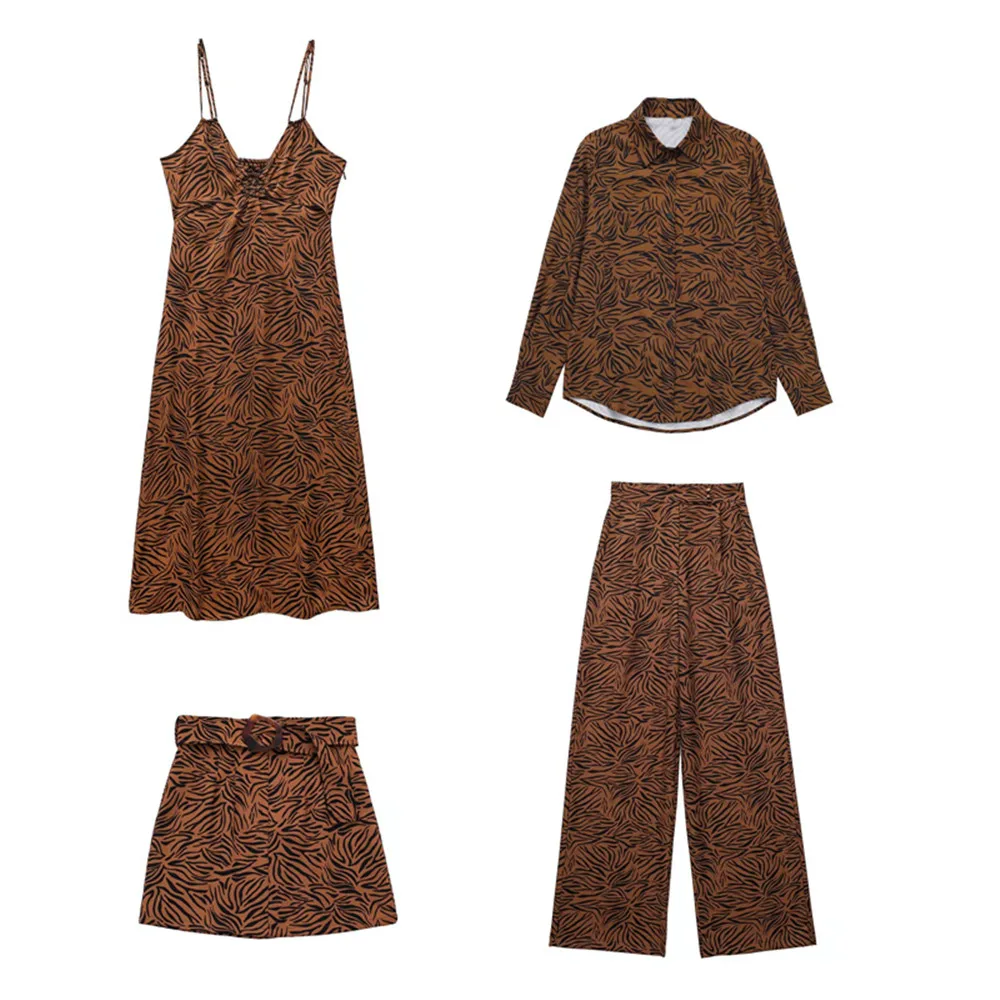 PB&ZA summer new women's animal print long-sleeved shirt + fashionable sexy skirt high waist loose trousers 2157/032
PB&ZA summer new women's animal print long-sleeved shirt + fashionable sexy skirt high waist loose trousers 2157/032