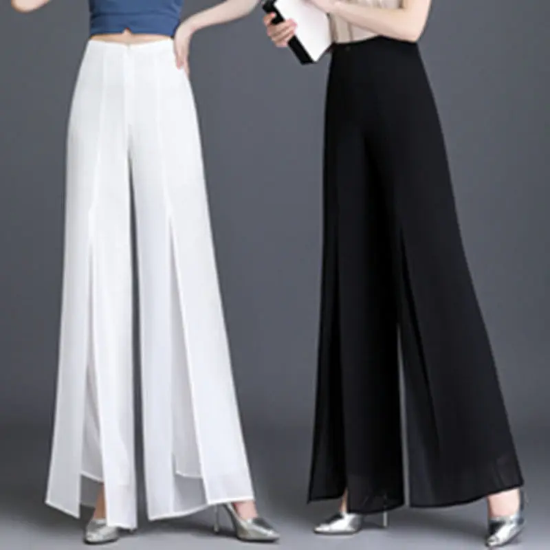 2023 Chiffon Culottes High-Waisted Trousers Loose Straight Casual Pants Slit Wide Leg Pants Female Clothing Pantalones Q67
2023 Chiffon Culottes High-Waisted Trousers Loose Straight Casual Pants Slit Wide Leg Pants Female Clothing Pantalones Q67