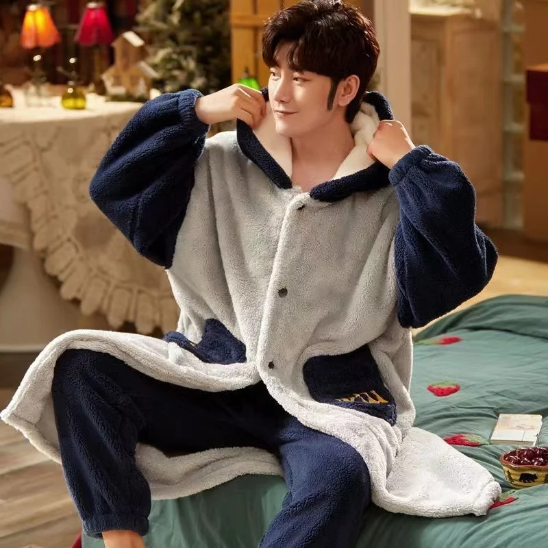 Men's Flannel Warm Pajamas Coral Fleece Nightgown Thicken Sleepwear Autumn Winter Pyjamas Suit Homewear
Men's Flannel Warm Pajamas Coral Fleece Nightgown Thicken Sleepwear Autumn Winter Pyjamas Suit Homewear