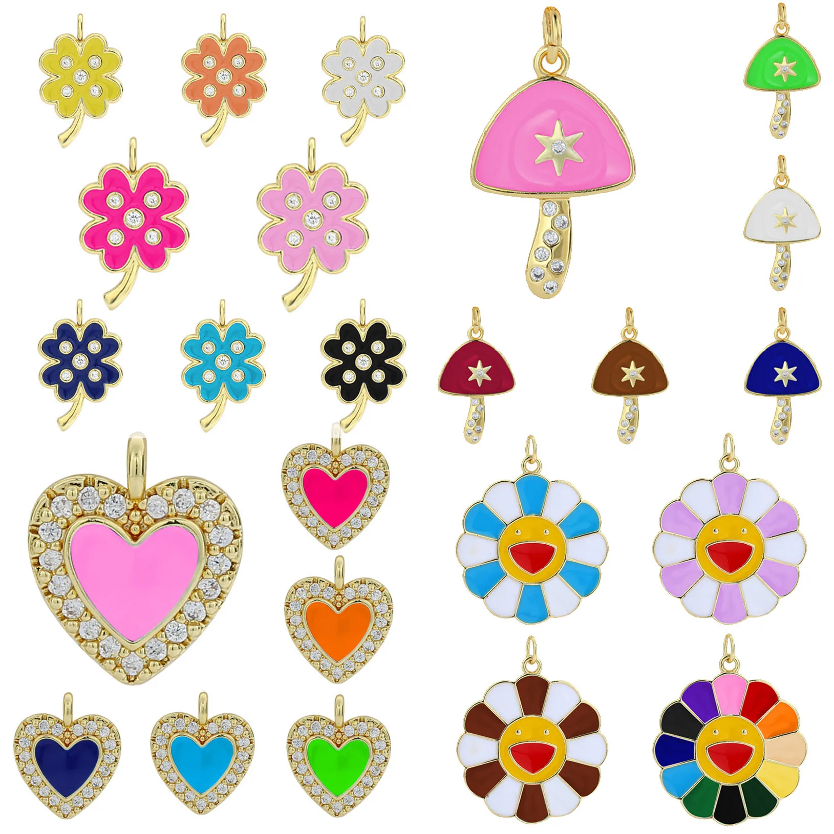 Colorful Enamel Flower Mushroom Four-leaf Clover Pendant for Jewelry Making Necklace Bracelet Earring DIY Finding CZ Accessories
Colorful Enamel Flower Mushroom Four-leaf Clover Pendant for Jewelry Making Necklace Bracelet Earring DIY Finding CZ Accessories