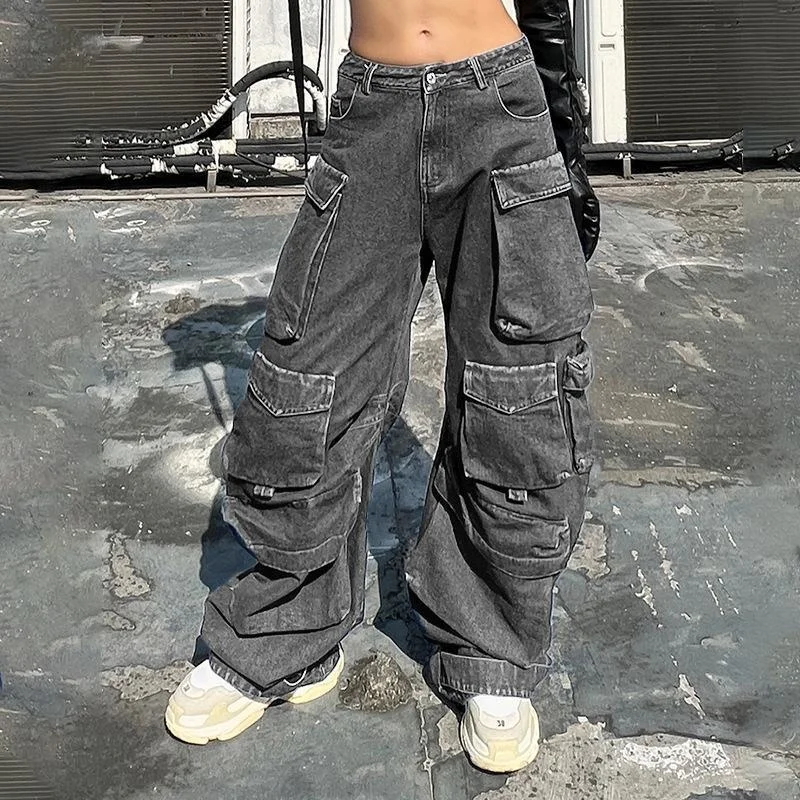 

Брюки-карго женские джинсы винтажные уличные состаренные мешковатые джинсы с эффектом потертости женская одежда повседневные джинсы с широкими штанинами и высокой талией женские брюки