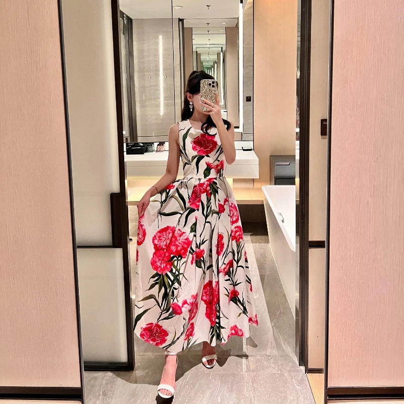 2023 High Quality Summer Classic Style Carnation-print Calf-length Flared Silhouette Midi Dress for Women
2023 High Quality Summer Classic Style Carnation-print Calf-length Flared Silhouette Midi Dress for Women