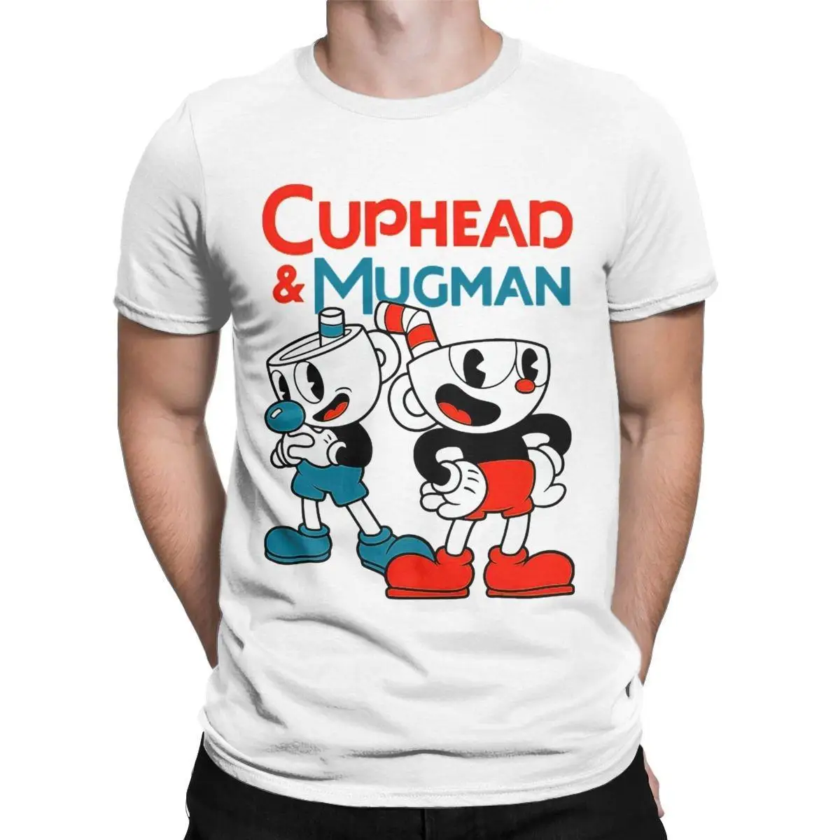 

Men's T-Shirts Cuphead & Mugman Retro Games Humor Pure Cotton Tees Short Sleeve T Shirt Round Collar Tops Adult