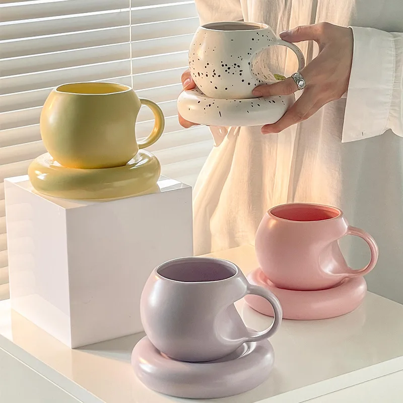 

Корейская керамическая кружка в горошек с брызгами и волнистыми чернилами, полная керамическая кофейная чашка, блюдце, Офисная домашняя кружка, набор для завтрака, молочной чашки, чайной чашки