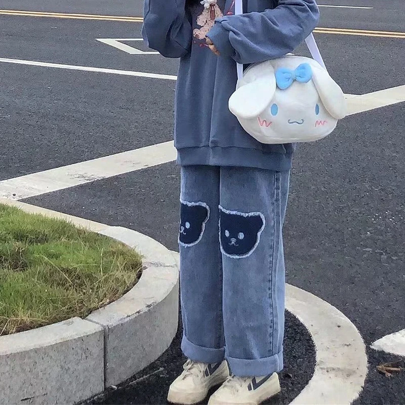 Harajuku Women Korean Bear Jeans Cute Print Denim Wide Leg Pants Kawaii Y2K Hip Hop High Waist Straight Baggy Trousers New
Harajuku Women Korean Bear Jeans Cute Print Denim Wide Leg Pants Kawaii Y2K Hip Hop High Waist Straight Baggy Trousers New