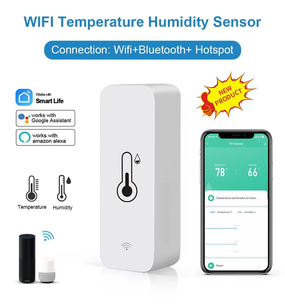 

Умный Wi-Fi датчик температуры и влажности Tuya, домашний гигрометр для умного дома, контроллер, мониторинг в режиме реального времени через Alexa ...