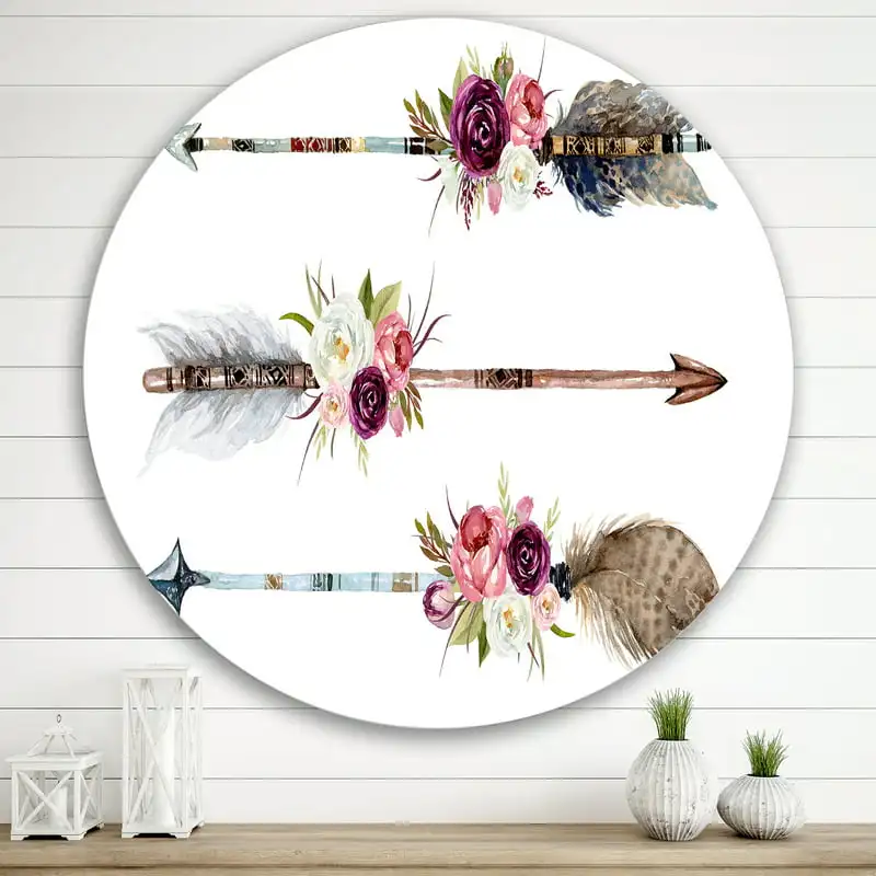 'Flowers and Ethnic Feathers On Native Arrows III' Bohemian & Eclectic Circle Metal Wall Art 36x36 - Disc of 36 Living Room Int
'Flowers and Ethnic Feathers On Native Arrows III' Bohemian & Eclectic Circle Metal Wall Art 36x36 - Disc of 36 Living Room Int