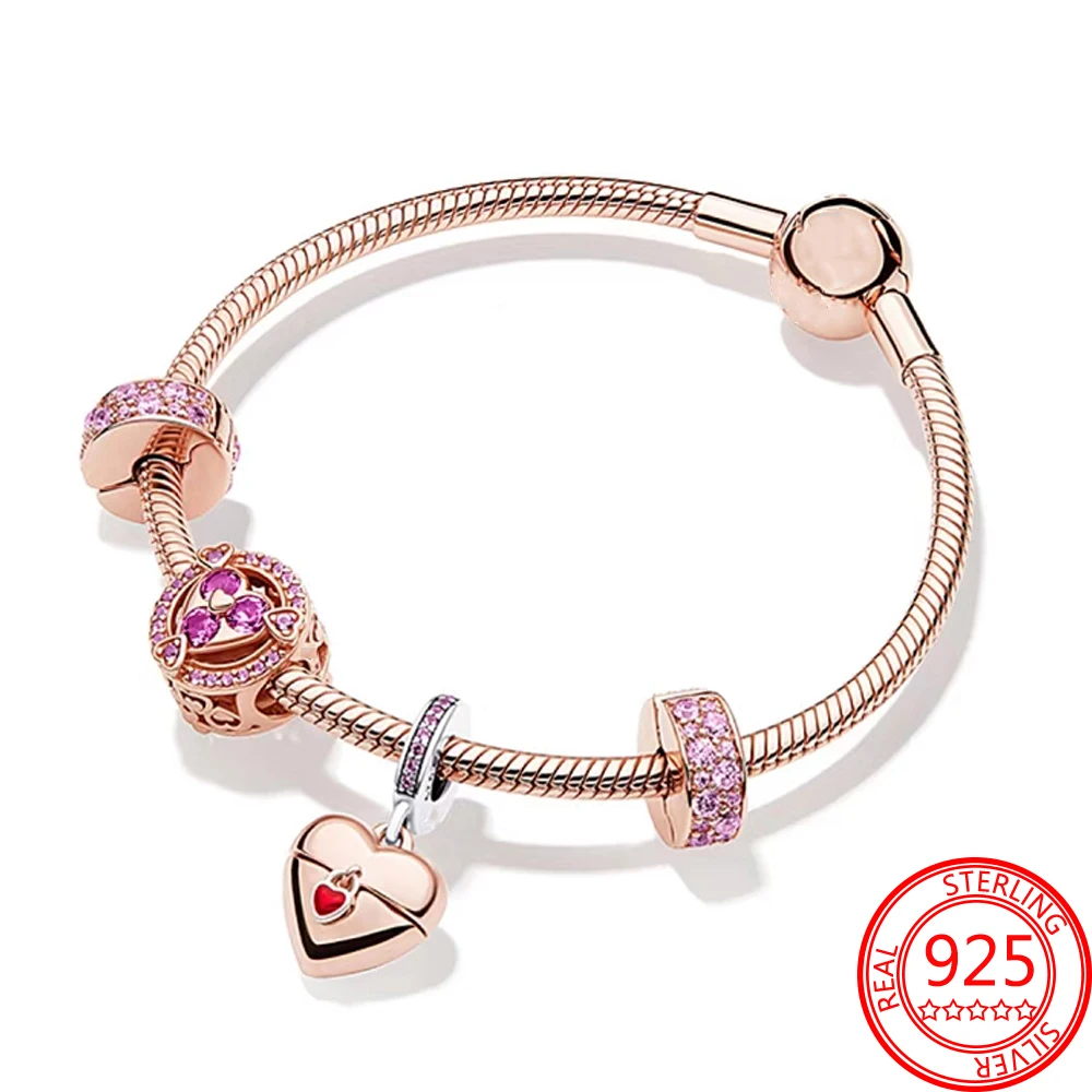 Gorgeous 925 Sterling Silver Pink Round Zircon Beads Openable Heart Pendant Rose Gold Bracelet Set DIY Girl Jewelry Gift
Gorgeous 925 Sterling Silver Pink Round Zircon Beads Openable Heart Pendant Rose Gold Bracelet Set DIY Girl Jewelry Gift