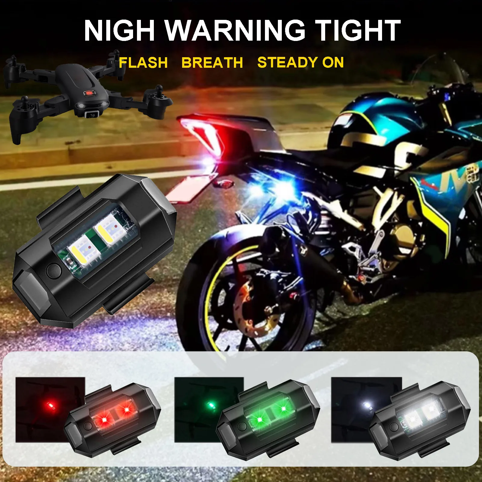 Mini Drone Strobe Lights Motorcycle LED Anti-collision Warning Light 4 Colors RGB Signal Indicator Lights USB Rechargeable
Mini Drone Strobe Lights Motorcycle LED Anti-collision Warning Light 4 Colors RGB Signal Indicator Lights USB Rechargeable