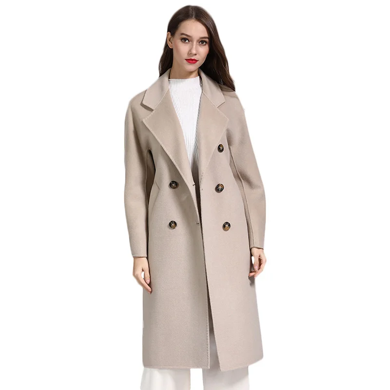 

Новинка 2022, женские двусторонние шерстяные пальто средней длины, двубортные кашемировые куртки, Женская шерстяная верхняя одежда, повседневные топы JH708