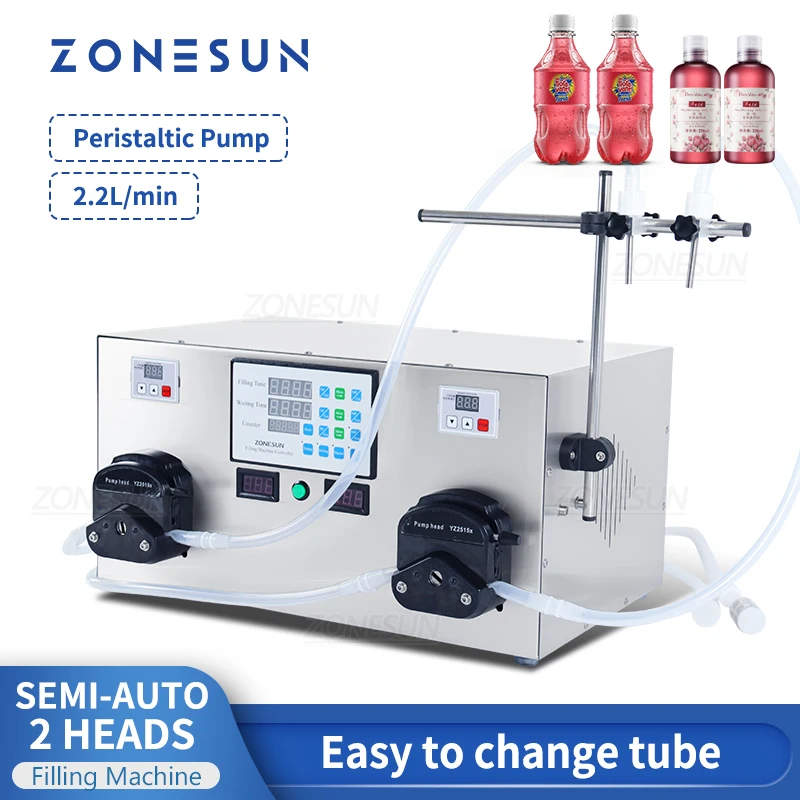 ZONESUN Liquid Filling Machine Semi-automatic Double Heads Peristaltic Pump Filler For Cosmetic Juice Coffee Beverages Perfume
ZONESUN Liquid Filling Machine Semi-automatic Double Heads Peristaltic Pump Filler For Cosmetic Juice Coffee Beverages Perfume