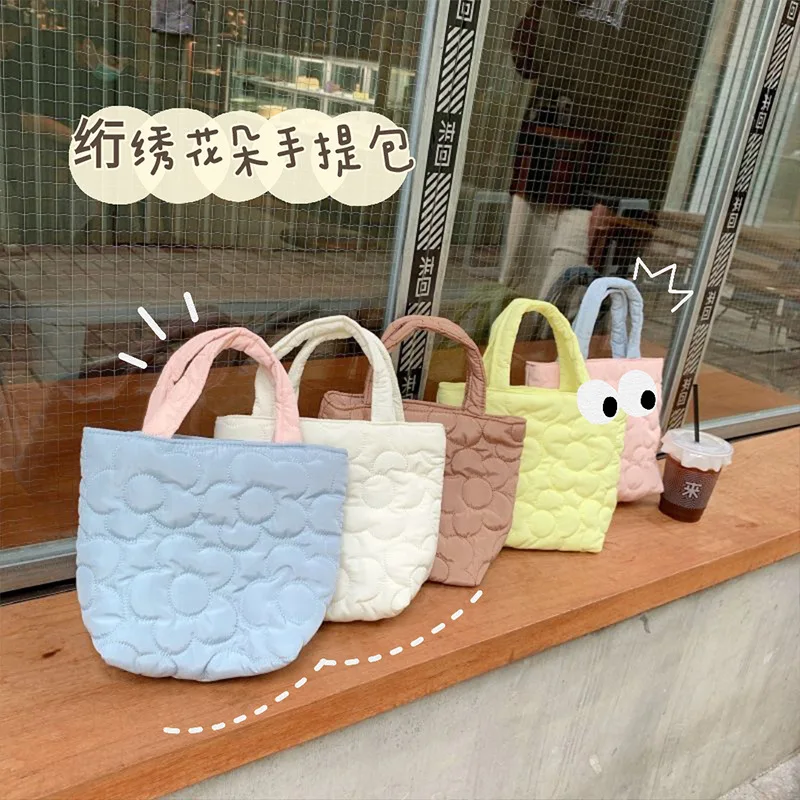 

Quilted Space Cotton Handbags Pure Color Small Tote Bag Womens Bento Bag Organizer Clutch Purse Ladies Hand Bags Bolso Mujer