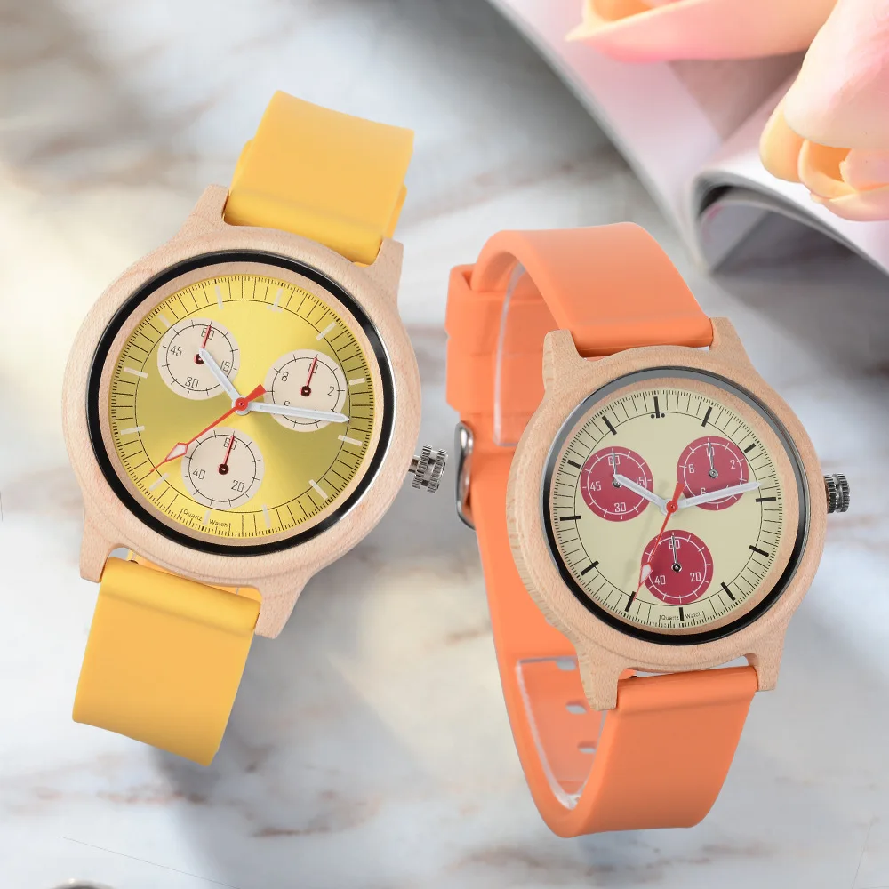 Couple Wood Quartz Watch Concept Decoration 3 Dial for Male Ladies Man Women Watches Silicone Band Clock Men Wooden Wristwatch
Couple Wood Quartz Watch Concept Decoration 3 Dial for Male Ladies Man Women Watches Silicone Band Clock Men Wooden Wristwatch