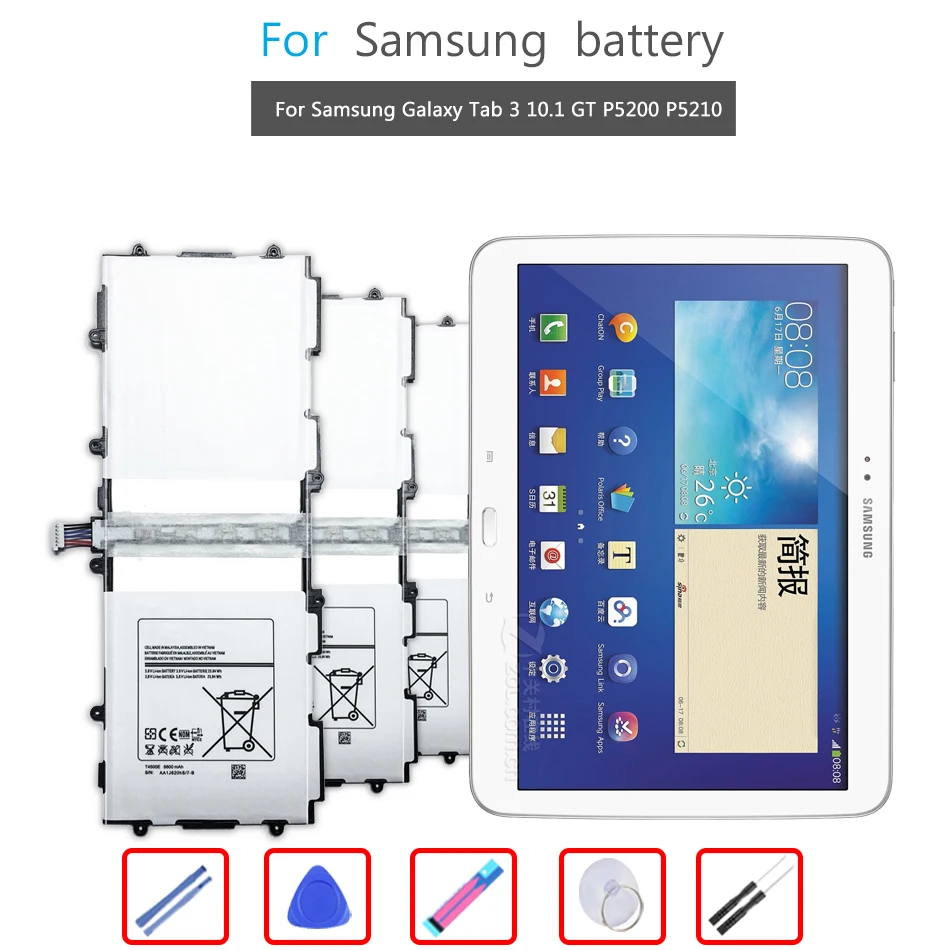 

Tablet Li-Polymer Battery For Samsung Galaxy Tab 3 10.1 GT P5200 P5210 P5220 P5213 Replacement Battery T4500E T4500C 6800mAh