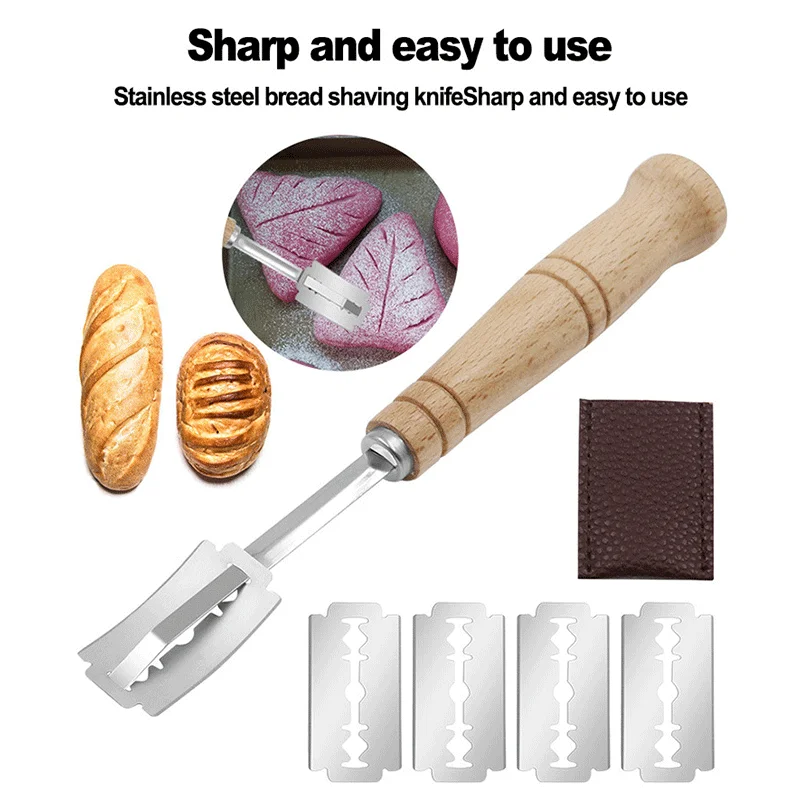 Wooden Handle Bread Lame Tools Bakery Scraper Bread Knife/Slicer/Cutter Dough Breads Scoring Lame with Blades and Cover
Wooden Handle Bread Lame Tools Bakery Scraper Bread Knife/Slicer/Cutter Dough Breads Scoring Lame with Blades and Cover
