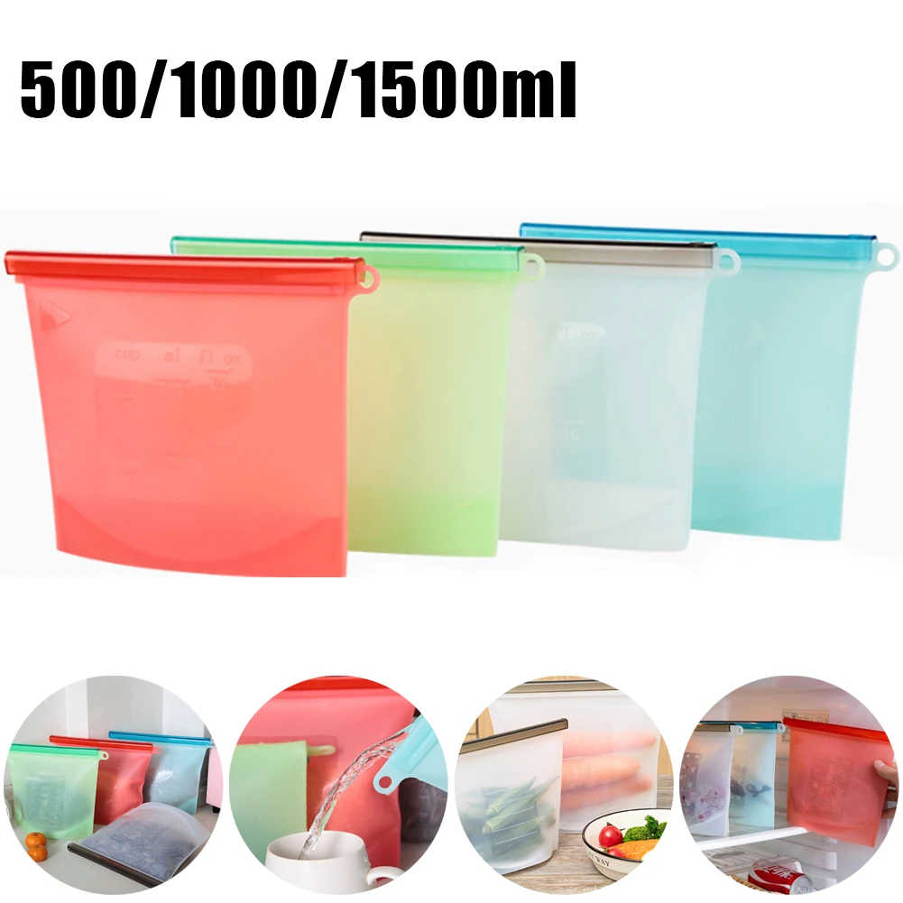 4pcs 500/1000/1500ML Reusable Thick Silicone Food Storage Bags Kitchen Food Sealing Preservation Bags Freezer Bag Leak Proof
4pcs 500/1000/1500ML Reusable Thick Silicone Food Storage Bags Kitchen Food Sealing Preservation Bags Freezer Bag Leak Proof