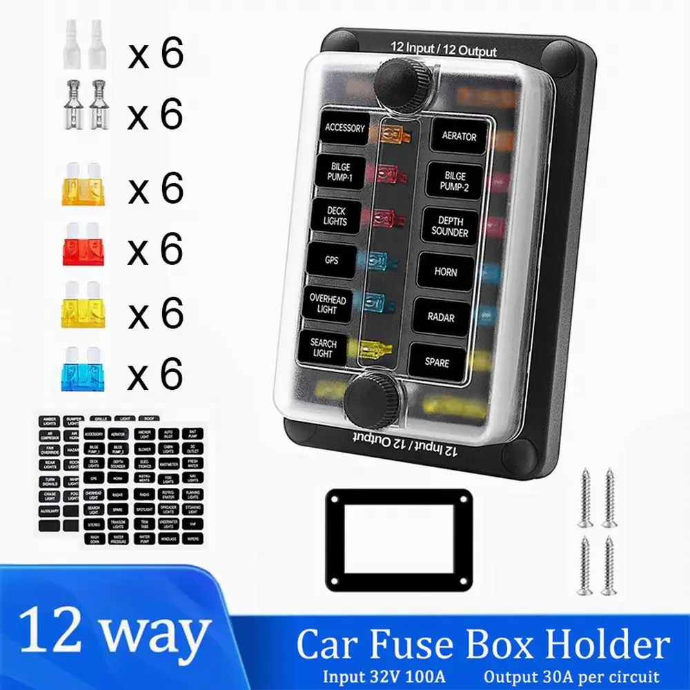 32V 12 Way Fuse Box Waterproof Fuse Block Holder For ATO/ATC Blade With LED Indicator Light For Car Truck Marine Boat Yacht RV
32V 12 Way Fuse Box Waterproof Fuse Block Holder For ATO/ATC Blade With LED Indicator Light For Car Truck Marine Boat Yacht RV