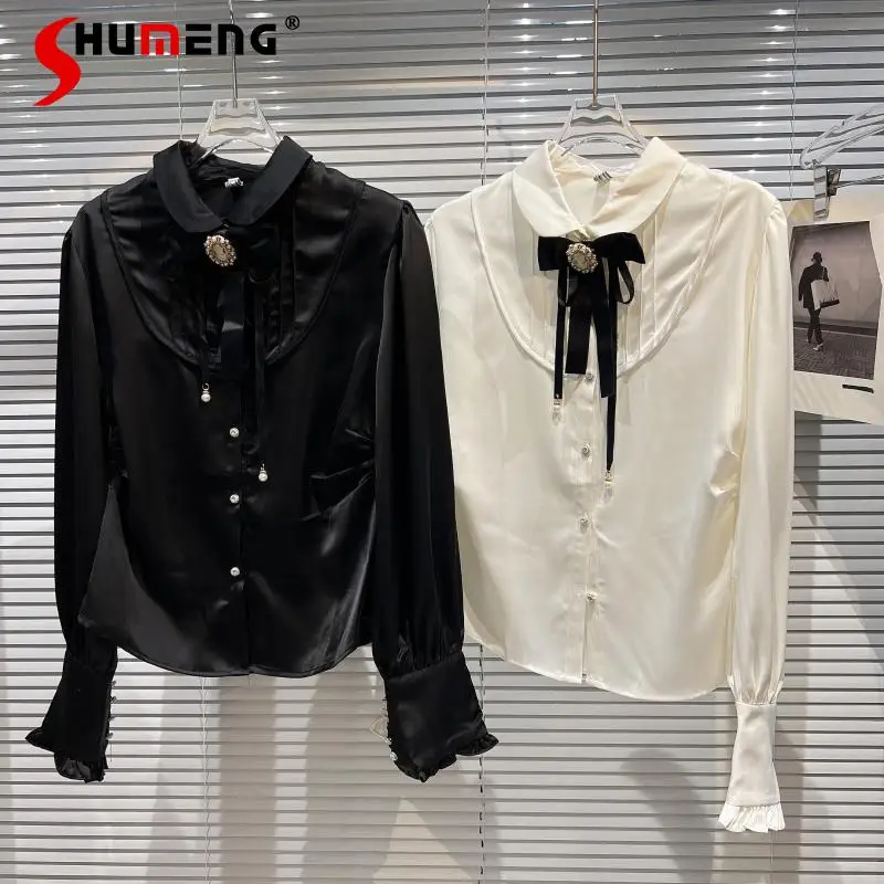 2022 Spring New Gem Bow Tie Office Ladies Shirt Elegant Socialite Silk Cotton Shirt Top Women's Black White Blouse Blusas Mujer
2022 Spring New Gem Bow Tie Office Ladies Shirt Elegant Socialite Silk Cotton Shirt Top Women's Black White Blouse Blusas Mujer