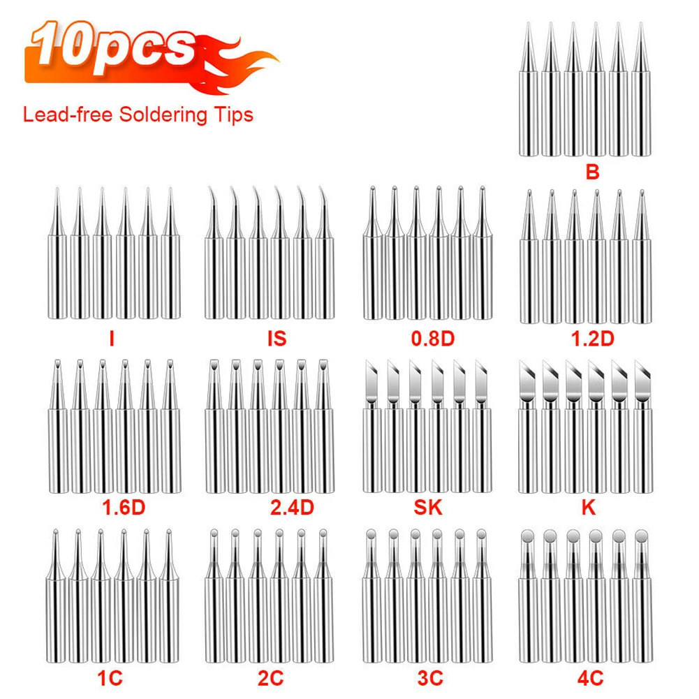 10 Pcs Solder Iron Tips Lead-Free Welding Tip 900M-T-K SK B I 3C 4C 1.6D 2.4D C1 Soldering Supplies Welding Equipment Accessory
10 Pcs Solder Iron Tips Lead-Free Welding Tip 900M-T-K SK B I 3C 4C 1.6D 2.4D C1 Soldering Supplies Welding Equipment Accessory