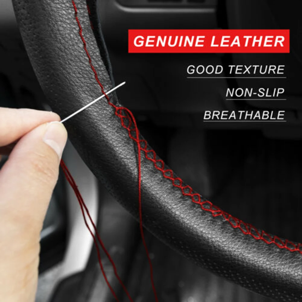 Durable High Quality Hot Sale Steering Wheel Cover Hand Sewing Anti-slip Accessories Black/Red Car DIY Leather
Durable High Quality Hot Sale Steering Wheel Cover Hand Sewing Anti-slip Accessories Black/Red Car DIY Leather