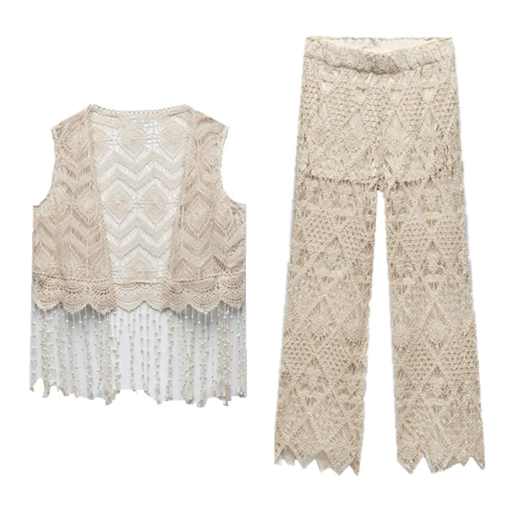 PB&ZA summer new women's holiday style cardigan fringed hollow crochet vest + high waist straight crochet pants 8741/223
PB&ZA summer new women's holiday style cardigan fringed hollow crochet vest + high waist straight crochet pants 8741/223