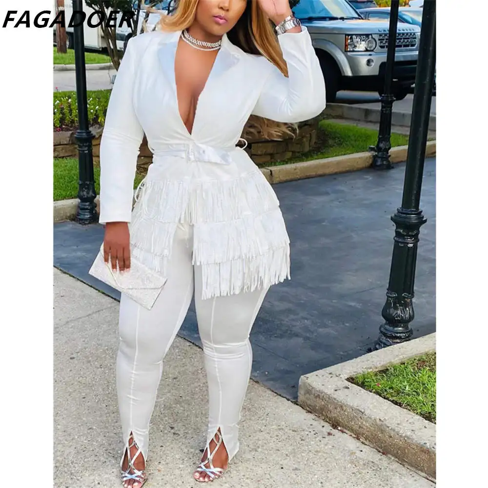 FAGADOER Casual Solid Tassel Design Two Piece Sets Elegant Lady Women Turndown Collar Long Sleeve Coat And Skinny Pants Outfits
FAGADOER Casual Solid Tassel Design Two Piece Sets Elegant Lady Women Turndown Collar Long Sleeve Coat And Skinny Pants Outfits