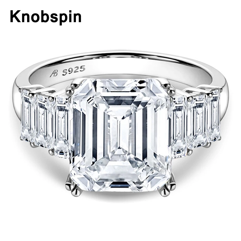 

Knobspin 4CT Emerald Cut Created Moissanite 100% 925 Sterling Silver Engagement Rings For Women Cocktail Party Fine Jewelry Gift