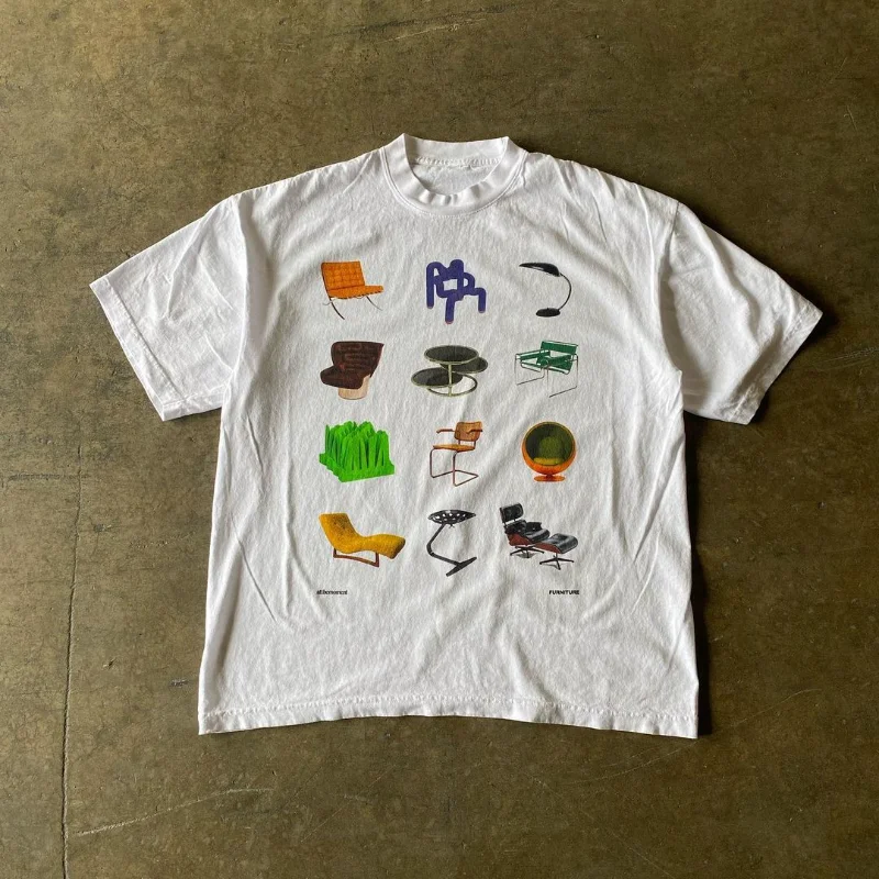 Y2K retro medieval chair pattern printed T-shirt oversize top 2023 selling new Harajuku loose casual top women's street wear
Y2K retro medieval chair pattern printed T-shirt oversize top 2023 selling new Harajuku loose casual top women's street wear