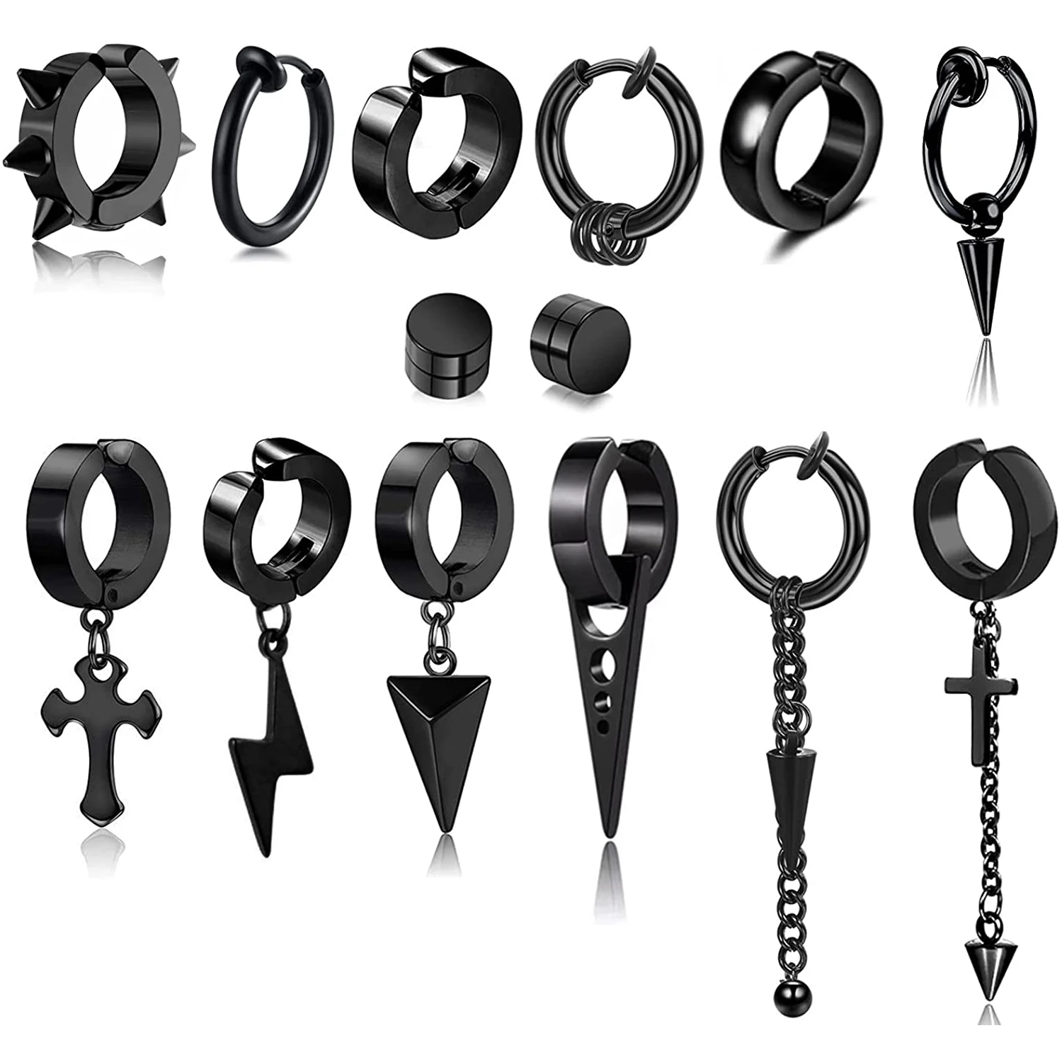14pcs Stainless Steel Non-Piercing Spike Rivet Cross Dangle Tassel Clip on Hoop Earring Fake Ear Clip Magnetic Stud Earrings Set
14pcs Stainless Steel Non-Piercing Spike Rivet Cross Dangle Tassel Clip on Hoop Earring Fake Ear Clip Magnetic Stud Earrings Set