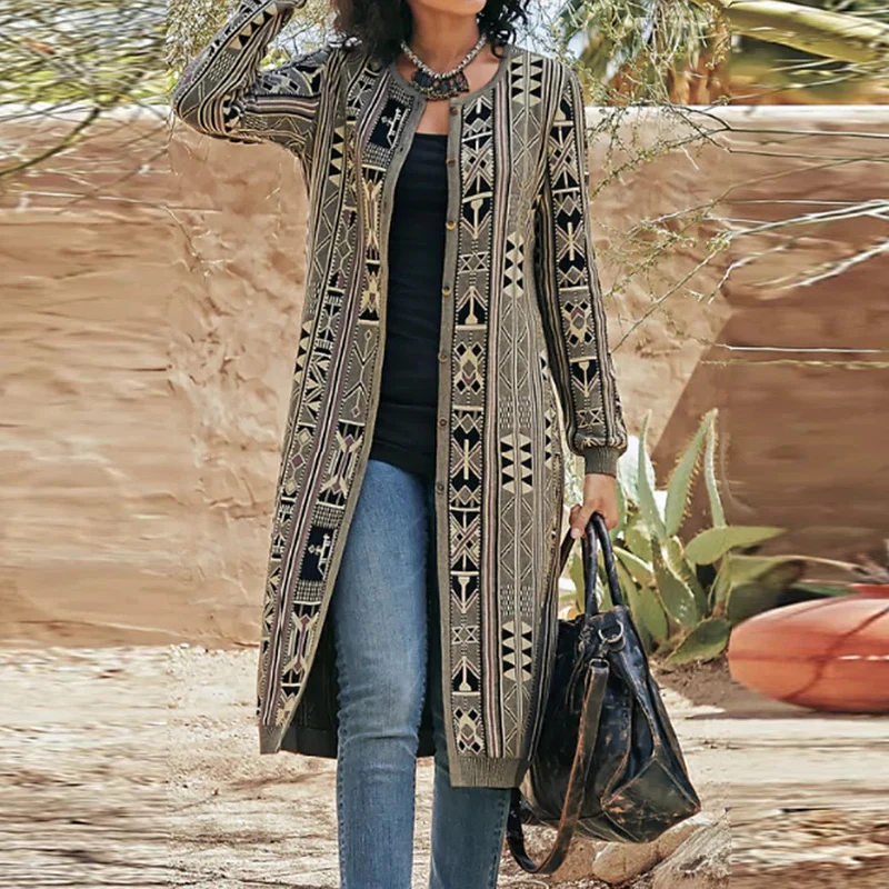 Retro Print Straight Long Cardigan Coat Women Autumn Winter Elegant Long Sleeve Loose Outwear Top Casual Office Lady Overcoat
Retro Print Straight Long Cardigan Coat Women Autumn Winter Elegant Long Sleeve Loose Outwear Top Casual Office Lady Overcoat