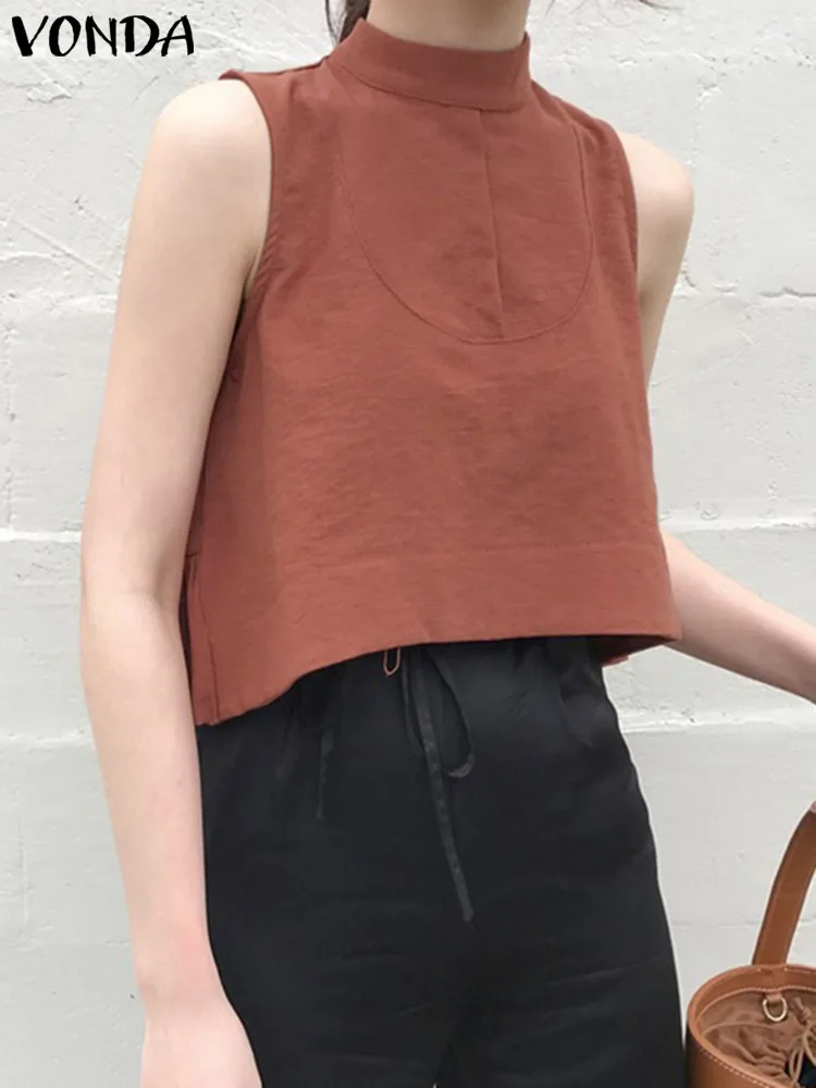 Summer Blouses VONDA Women Sexy Sleeveless Ruffled Tunic Tops Casual Stand Collar Loose Solid Color Shirts 2023 Fashion Blusas
Summer Blouses VONDA Women Sexy Sleeveless Ruffled Tunic Tops Casual Stand Collar Loose Solid Color Shirts 2023 Fashion Blusas