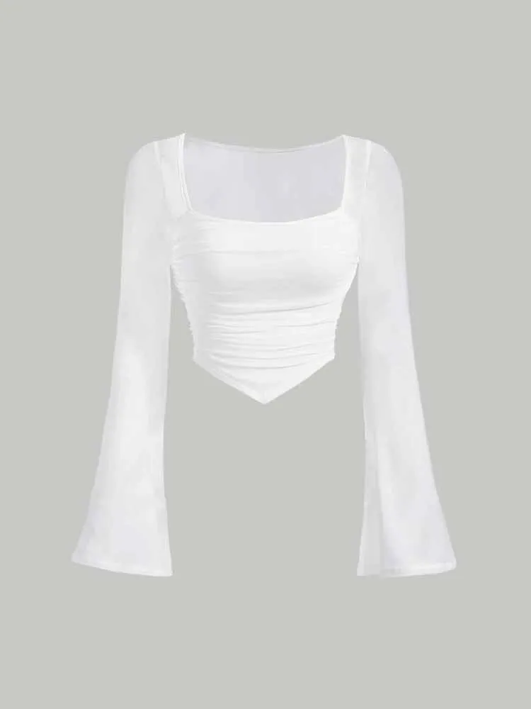 Women Square Neck Ruched Hanky Hem Tee Mesh Trumpet Long Sleeve Crop Top Sexy Tee Tops T Shirts Streetwear Blouse Y2K Solid
Women Square Neck Ruched Hanky Hem Tee Mesh Trumpet Long Sleeve Crop Top Sexy Tee Tops T Shirts Streetwear Blouse Y2K Solid