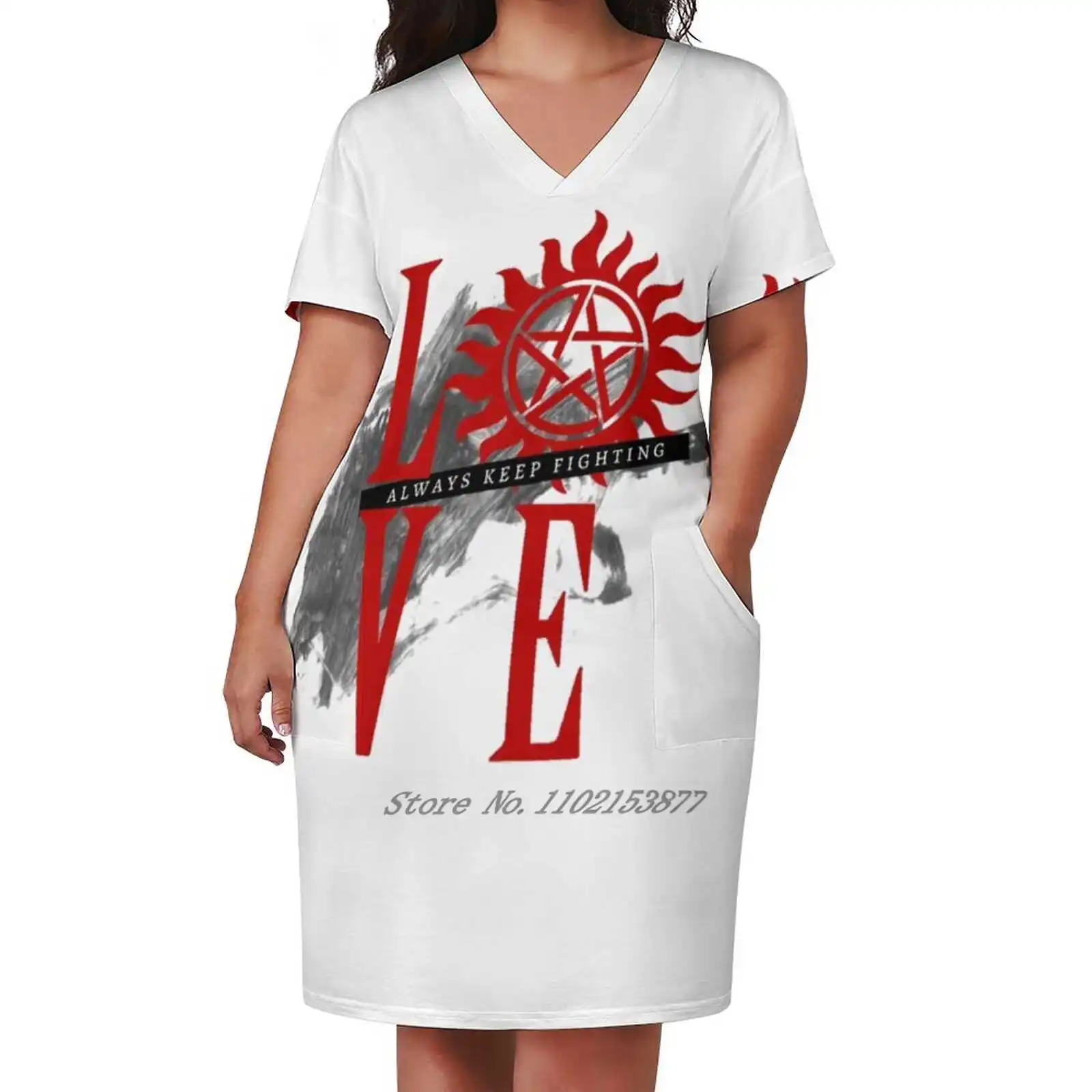 Платье с карманами и коротким рукавом, V-образным вырезом
Платье с карманами и коротким рукавом, V-образным вырезом