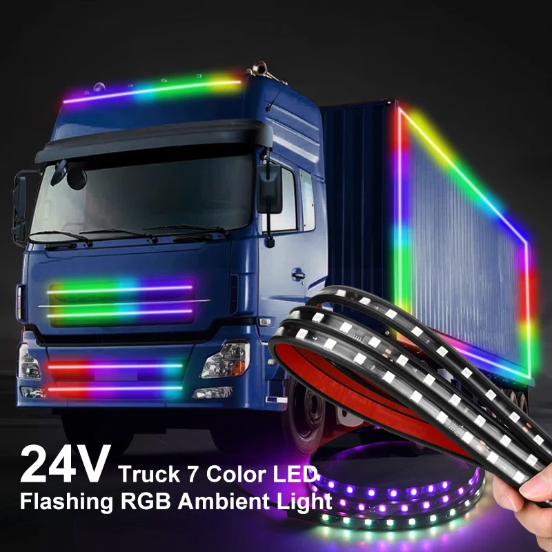 24V 7color LED Flashing RGB Truck Ambient Light Roof Bumper Door Lamp 1-2.4M Strip Trailer Lorry Caravan Accessories Decoration
24V 7color LED Flashing RGB Truck Ambient Light Roof Bumper Door Lamp 1-2.4M Strip Trailer Lorry Caravan Accessories Decoration