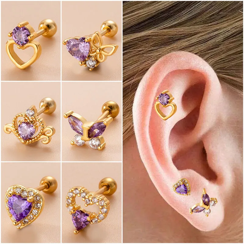 1Piece Purple Heart Cz Cartilage Stud Helix Rook Conch Screw Back Earring Stainless Steel Ear Piercing Jewelry
1Piece Purple Heart Cz Cartilage Stud Helix Rook Conch Screw Back Earring Stainless Steel Ear Piercing Jewelry