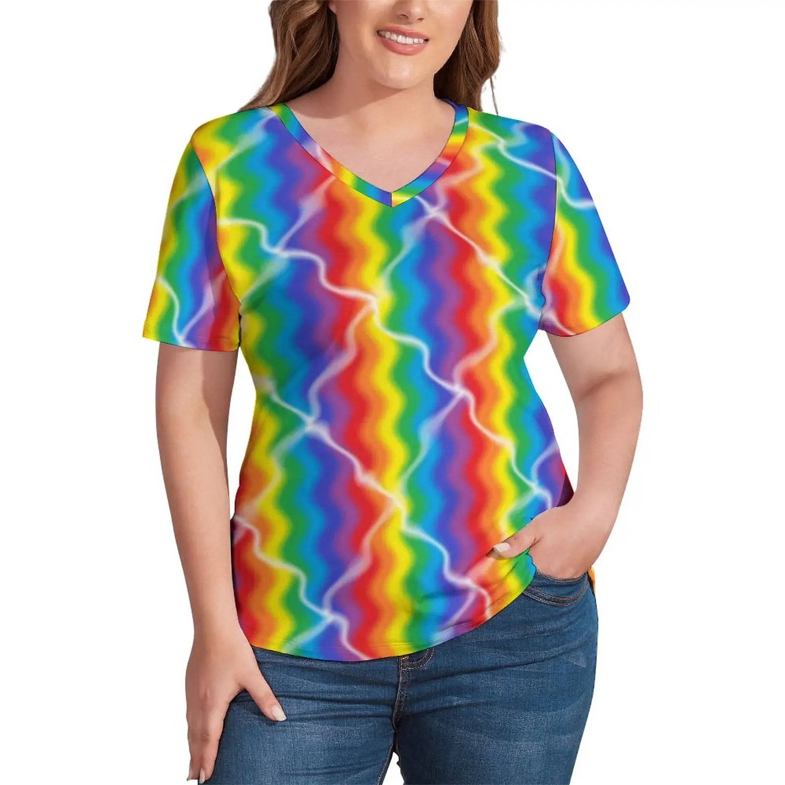 Cracked Rainbow T-Shirts Abstract Stripe Colorful Streetwear V Neck T Shirt Short Sleeve Pretty Oversized Tees Beach Graphic Top
Cracked Rainbow T-Shirts Abstract Stripe Colorful Streetwear V Neck T Shirt Short Sleeve Pretty Oversized Tees Beach Graphic Top