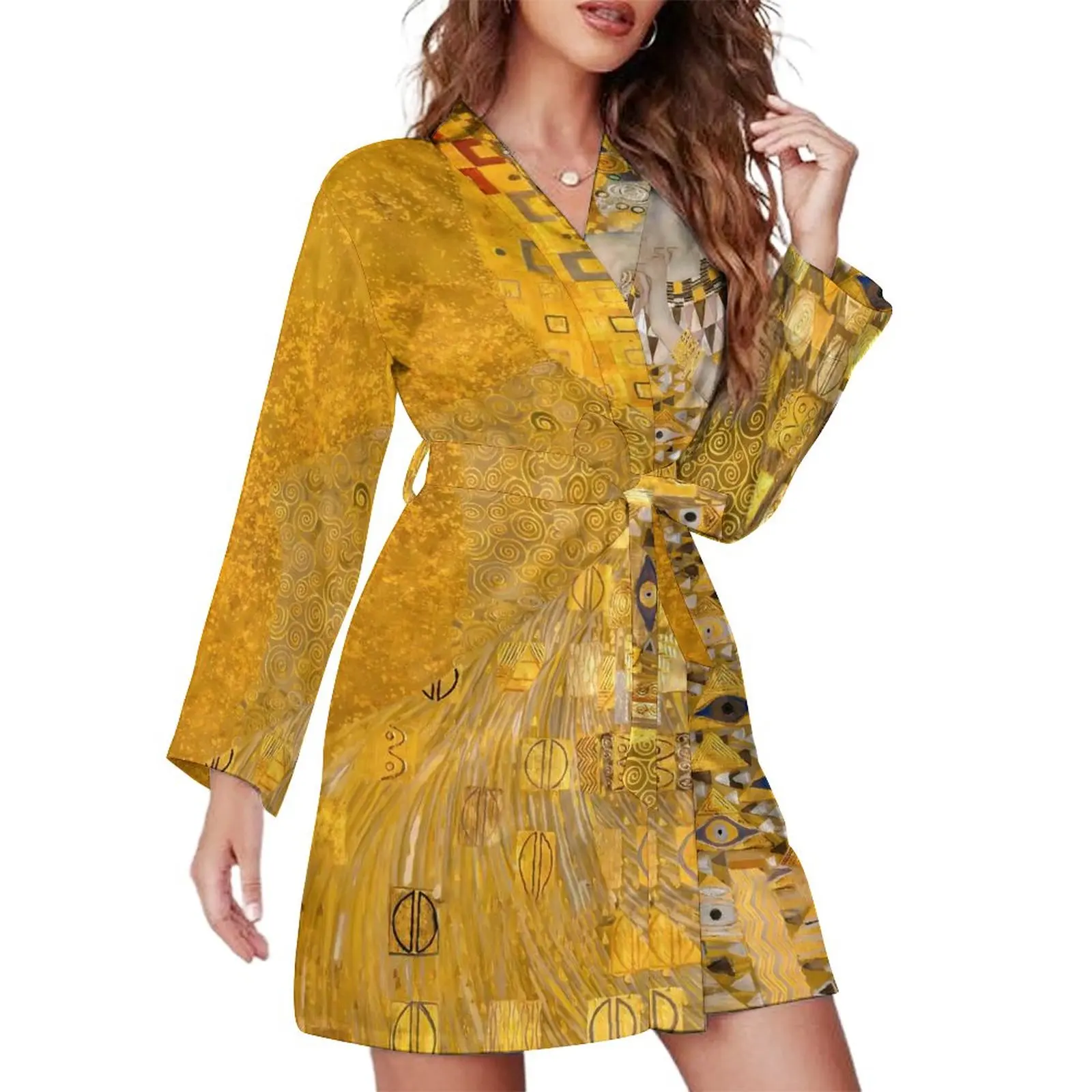 Gustav Klimt Pajama Robe Portrait of Adele Long Sleeve Retro Pajamas Robes Women V Neck Home Bathrobe Autumn Custom Dress 
Gustav Klimt Pajama Robe Portrait of Adele Long Sleeve Retro Pajamas Robes Women V Neck Home Bathrobe Autumn Custom Dress