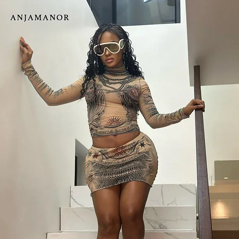 ANJAMANOR Fashion Print Mesh Sheer Long Sleeve 2 Piece Crop Top and Mini Skirt Sets Streetwear Women Sexy Club Outfit D96-BG13
ANJAMANOR Fashion Print Mesh Sheer Long Sleeve 2 Piece Crop Top and Mini Skirt Sets Streetwear Women Sexy Club Outfit D96-BG13
