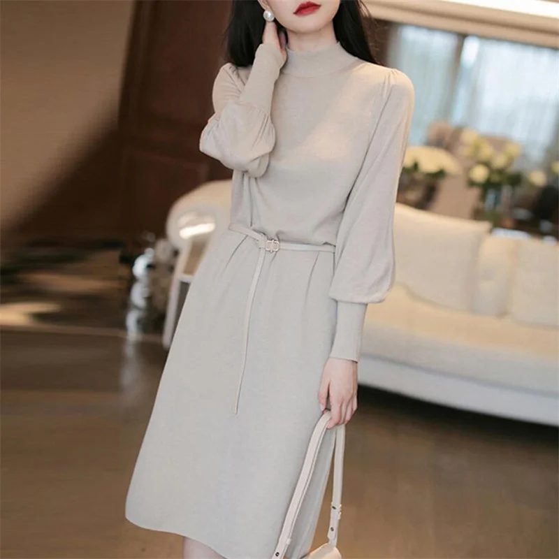 Women Elegant Sweater Dresses Korean Fashion Turtleneck Long Lantern Sleeve Knitted Midi Dress Vestidos Autumn Winter Clothing
Women Elegant Sweater Dresses Korean Fashion Turtleneck Long Lantern Sleeve Knitted Midi Dress Vestidos Autumn Winter Clothing