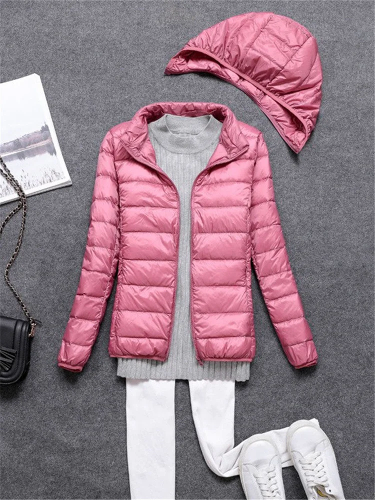 Autun Winter Cap Woen's Lightweight White Duck Down Jacket Hooded Zipper Full Sleeve Cropped Ultralight Coat
Autun Winter Cap Woen's Lightweight White Duck Down Jacket Hooded Zipper Full Sleeve Cropped Ultralight Coat