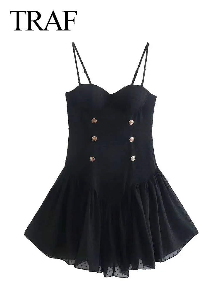 TRAF Sexy Fashion Black Dot Yarn Short Sling Lady Dress Popular Double Breasted Decoration Low Waist Women Clothing Dress
TRAF Sexy Fashion Black Dot Yarn Short Sling Lady Dress Popular Double Breasted Decoration Low Waist Women Clothing Dress