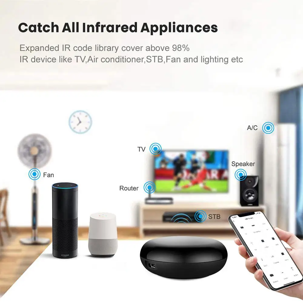 Tuya Wifi IR Remote Control Smart Universal Infrared For Smart Home Control For TV DVD AUD AC Works With Amz Alexa Google Home
Tuya Wifi IR Remote Control Smart Universal Infrared For Smart Home Control For TV DVD AUD AC Works With Amz Alexa Google Home