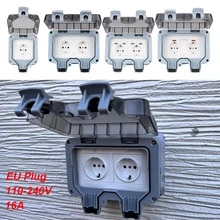 Double EU Socket Power Supply Switch Socket 16A Outdoor Wall Power Socket With USB Charging for Home& Garden IP66 Weatherproof